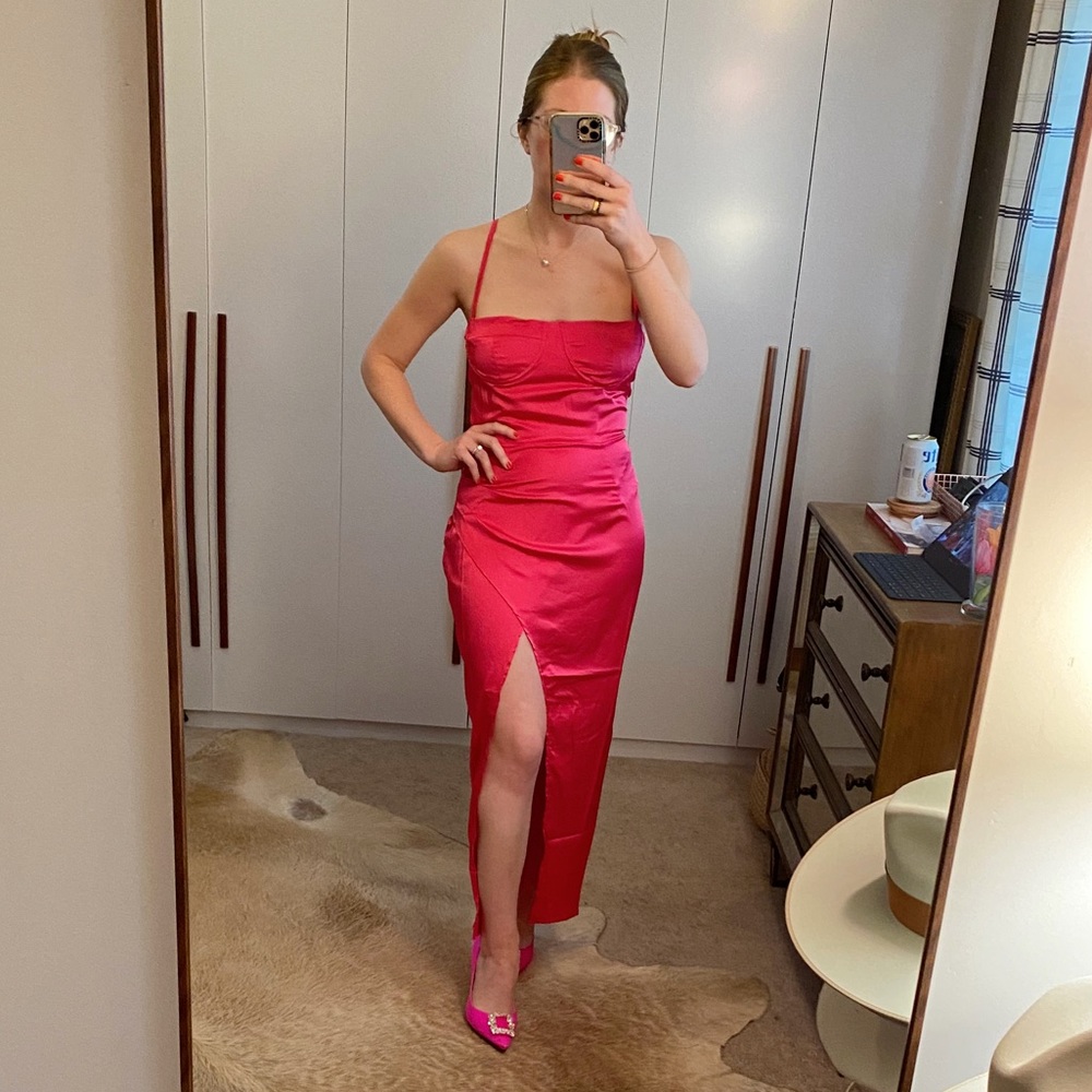 ASOS hot pink bodice midi dress